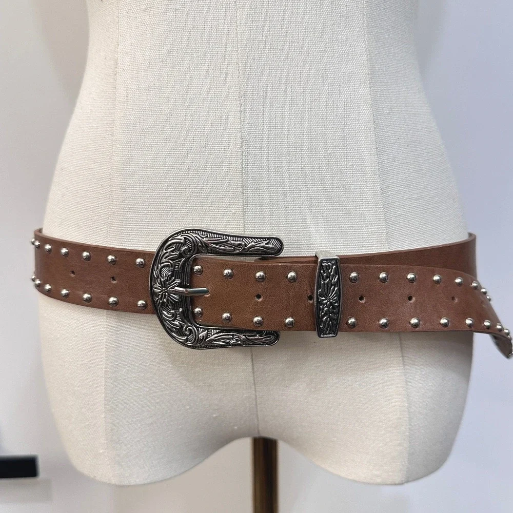 Pair of Y2K Fashion Belts  Pink Transparent Brown Studded Metal Buckle/Tips